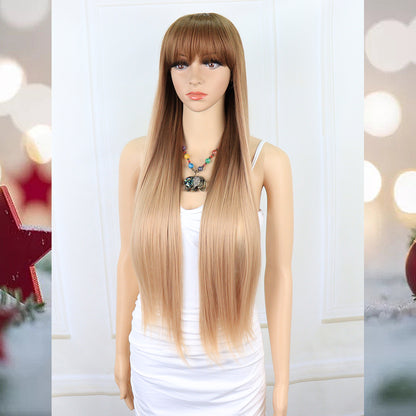 [S30]synthetic hair straight with bang light brown color  long hair wig