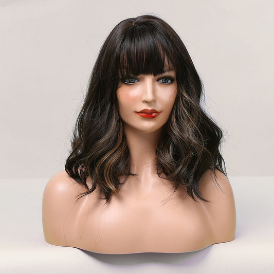 [s90]Sybthetic hair short curly with bangs bob hair wig