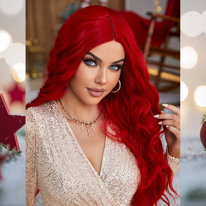 [S45]synthetic wave hair RED color long hair wig