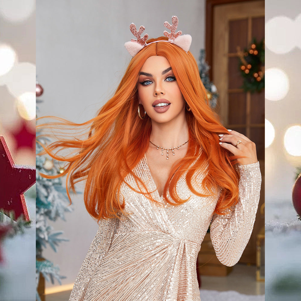 [S38]synthetic hair straight orange color long hair wig