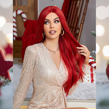 [S44]synthetic hair straight RED color long hair wig