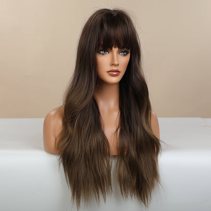 [s98]Sybthetic hair long straight with bangs brown hair wig