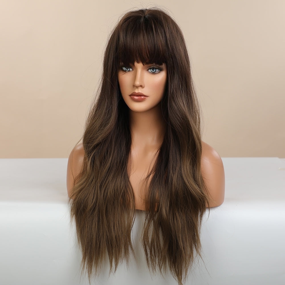 [s98]Sybthetic hair long straight with bangs brown hair wig