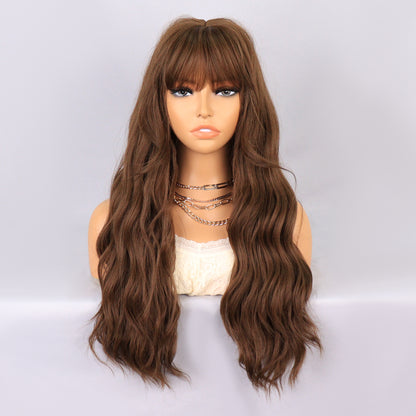 [S72]synthetic hair wavy brown long synthetic hair wigs for women