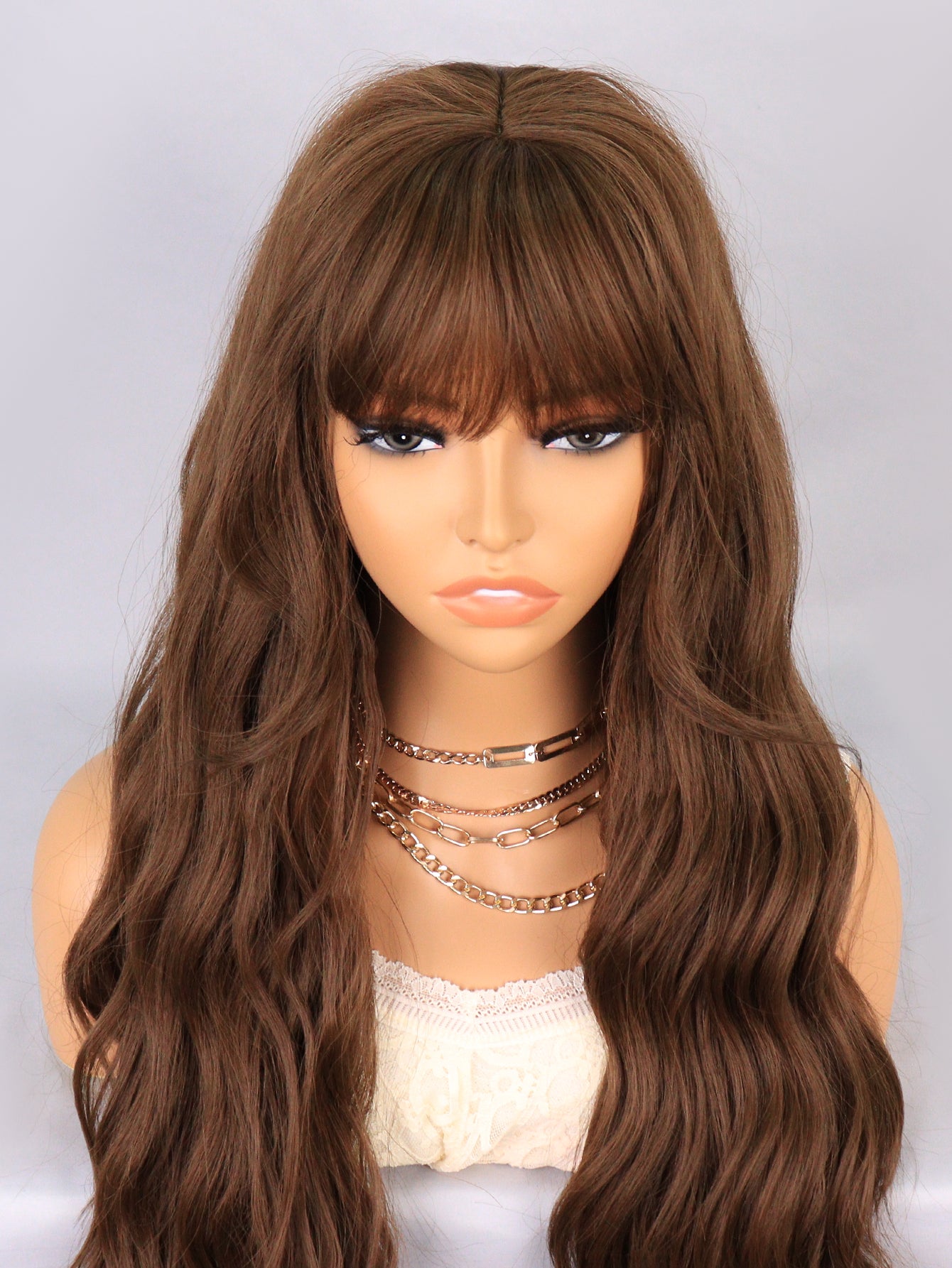 [S72]synthetic hair wavy brown long synthetic hair wigs for women