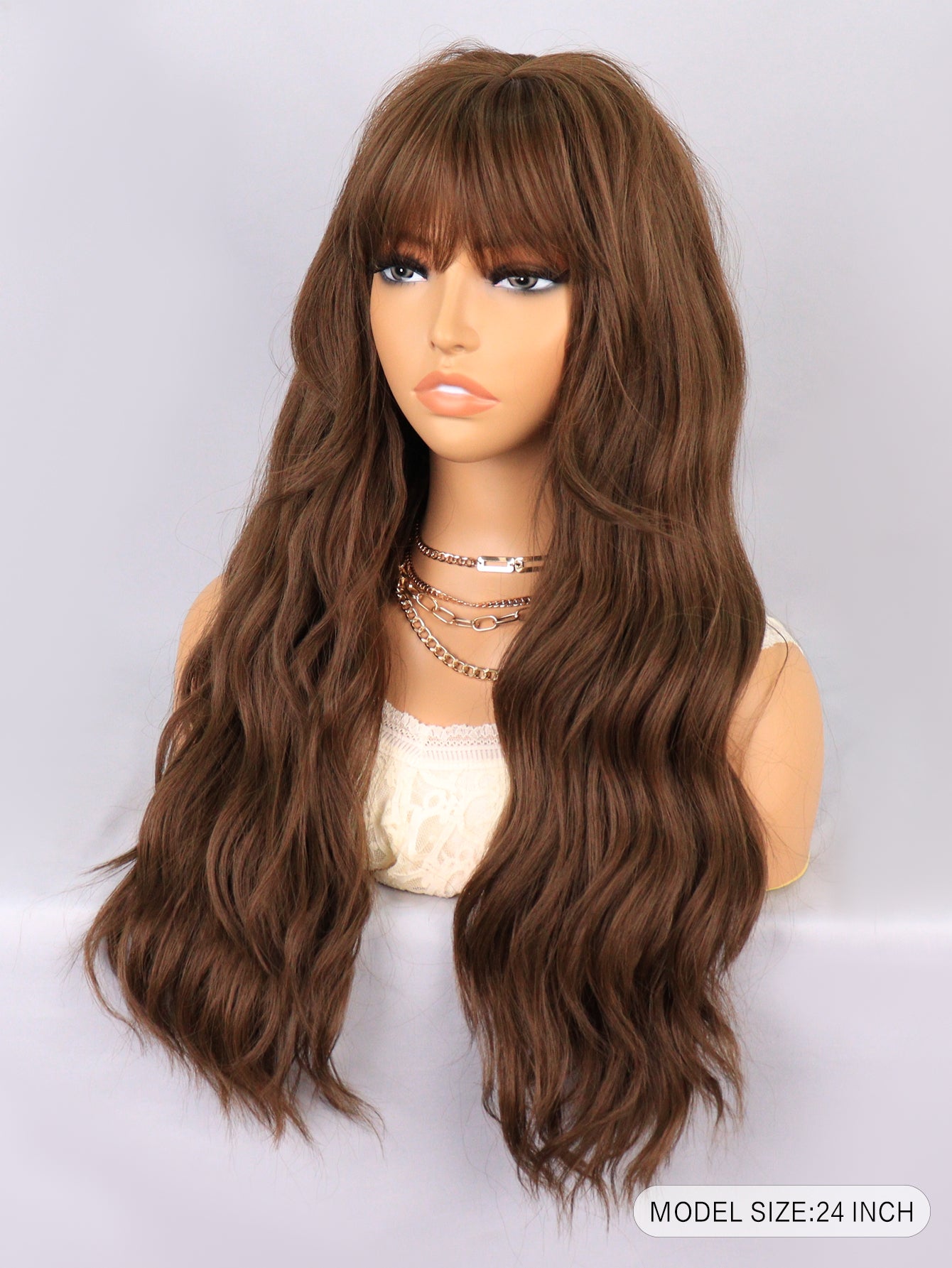 [S72]synthetic hair wavy brown long synthetic hair wigs for women