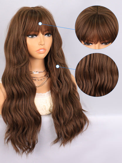 [S72]synthetic hair wavy brown long synthetic hair wigs for women