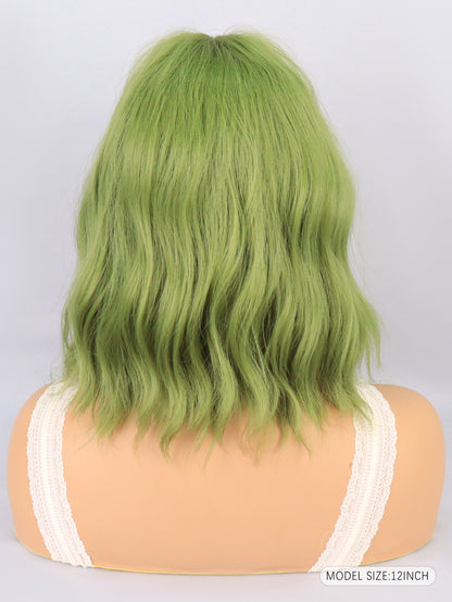 [S76]Synthetic wavy wig with bangs green color hair Wig