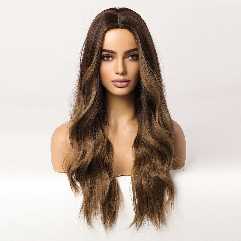 [s80]Beach wave Light Mixed Ash Brown Synthetic hair wig