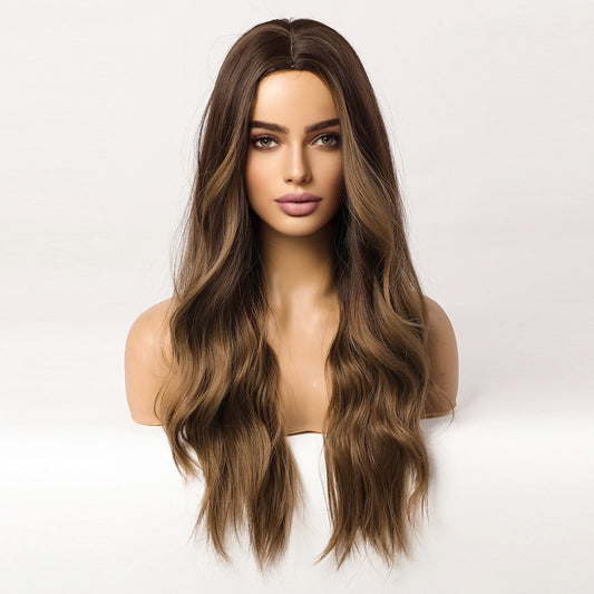 [s80]Beach wave Light Mixed Ash Brown Synthetic hair wig