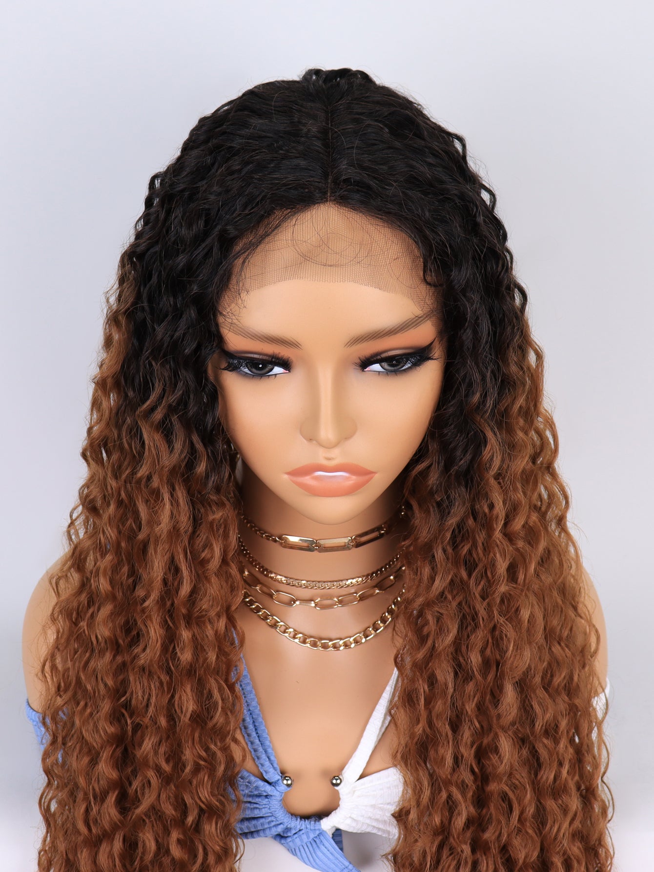 [S47]synthetic hair curly ombre TT2-30 color long hair wig