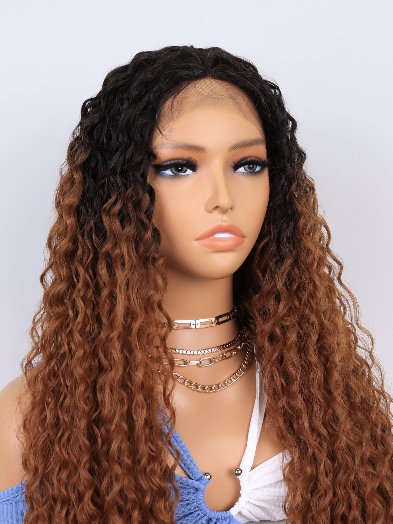 [S47]synthetic hair curly ombre TT2-30 color long hair wig