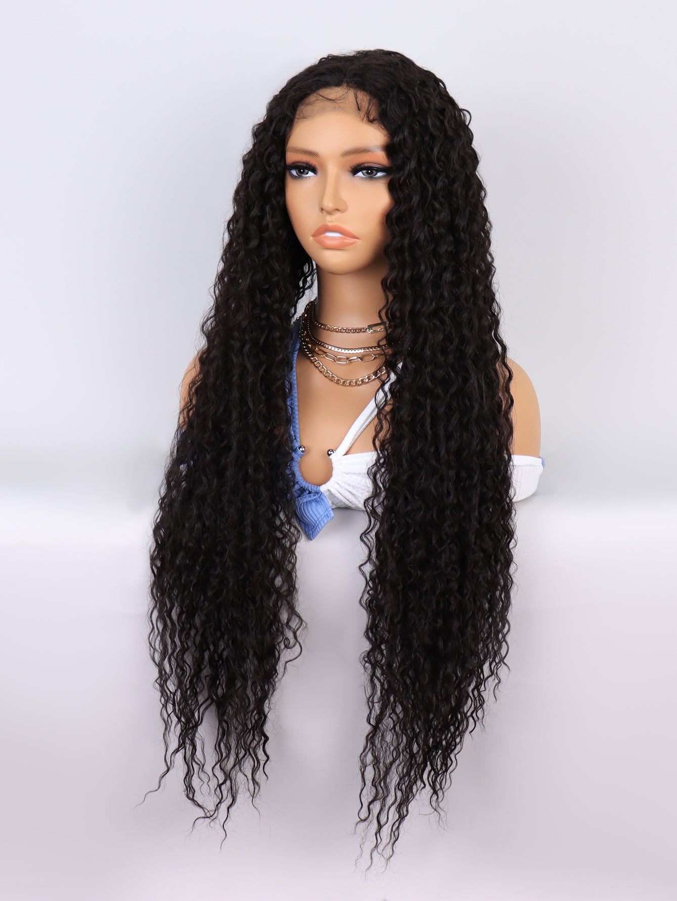 [S50]synthetic hair curly black color long hair wig