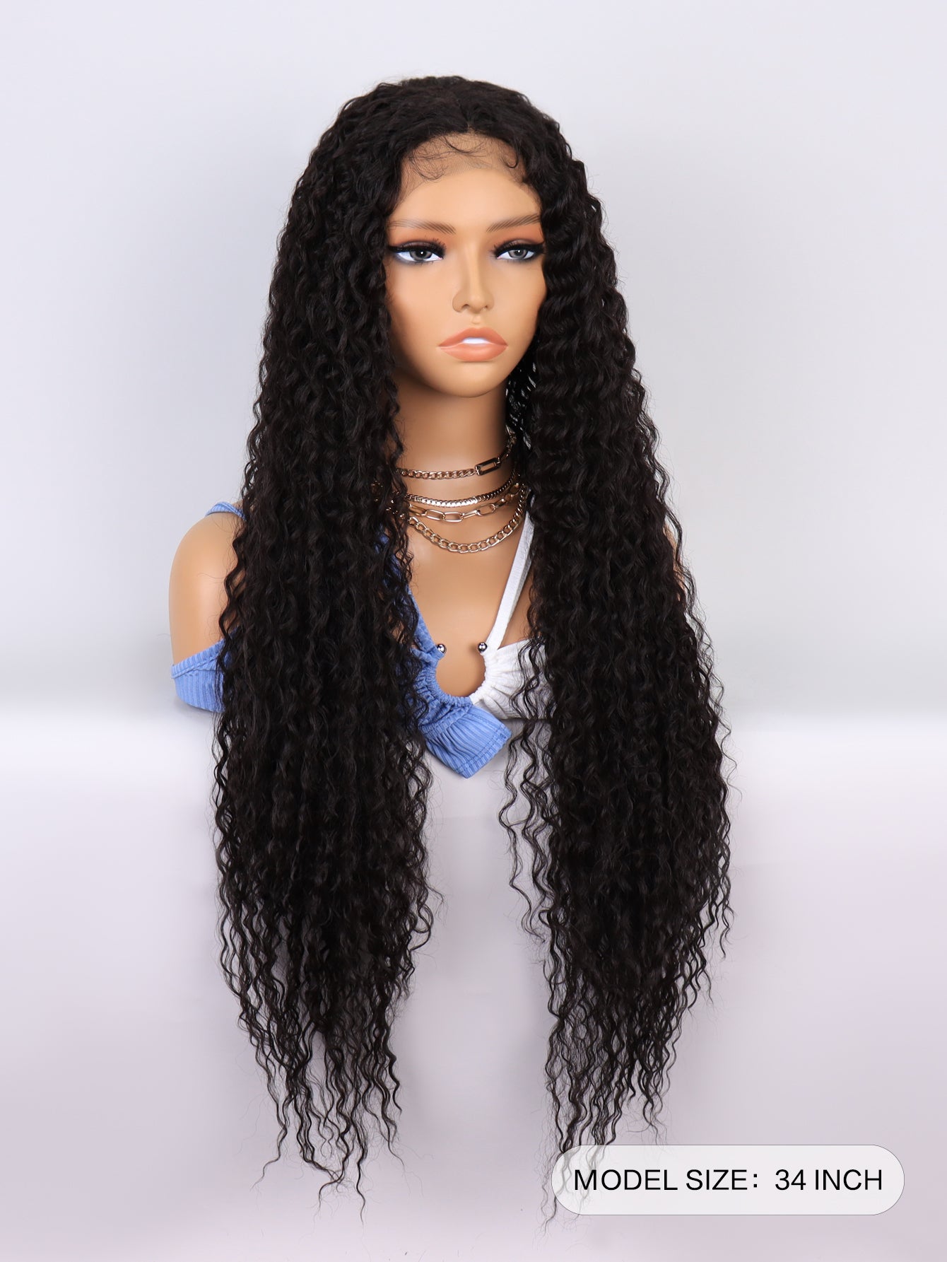 [S50]synthetic hair curly black color long hair wig