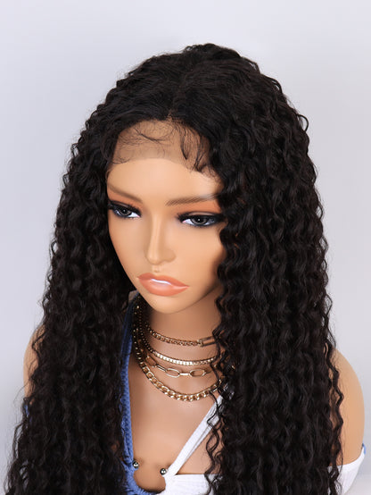 [S50]synthetic hair curly black color long hair wig